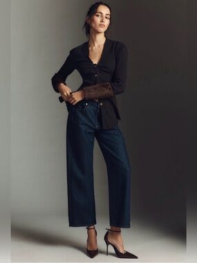 Maeve Faux Fur Cuff Button-Front Top